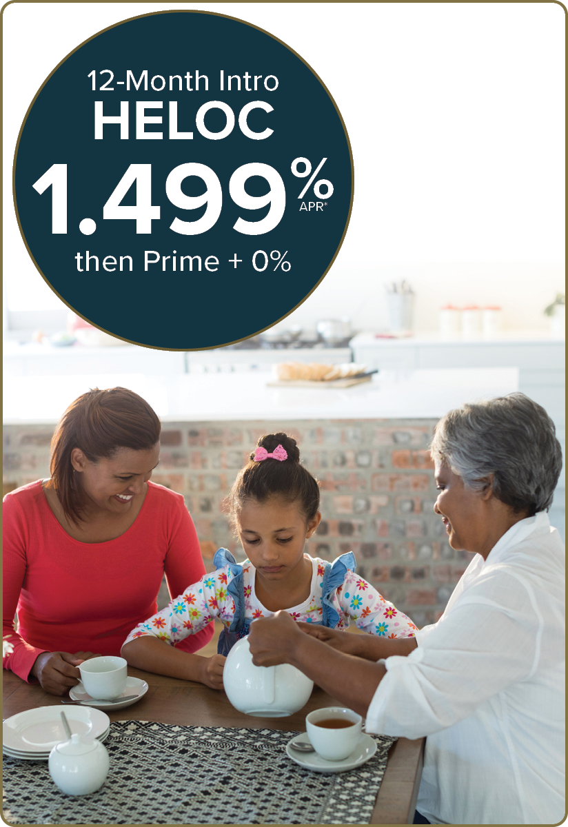 12-Month intro HELOC. 1.499% APR. Then prime + 0%.